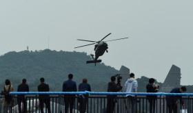 A PLA Z-20 helicopter performs at the Zhuhai Airshow